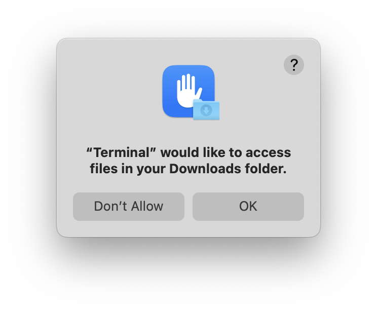 Terminal would like to access files in your Downloads folder